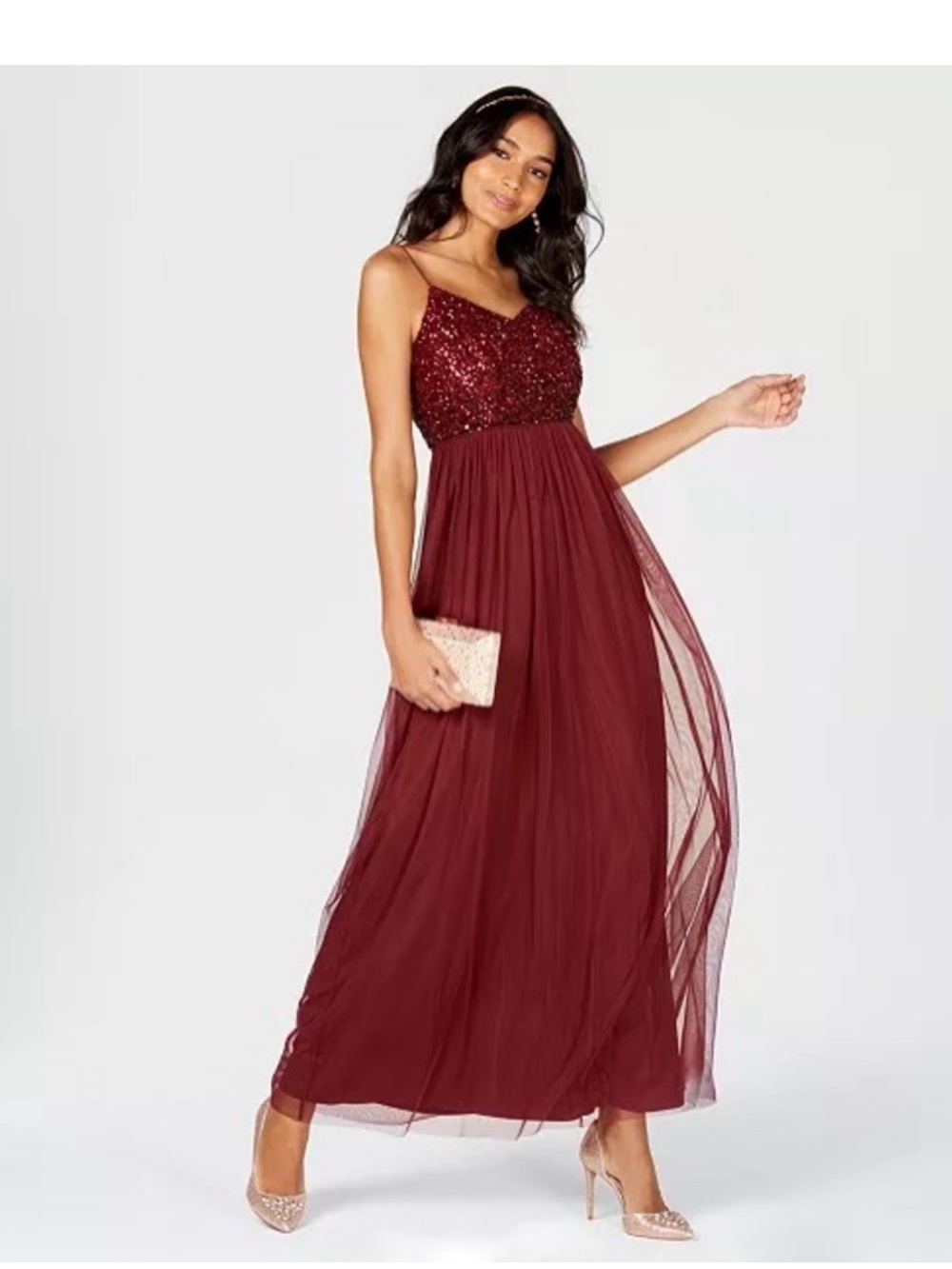 Adrianna Papell Burgundy Sequin Strapless Evening Dress